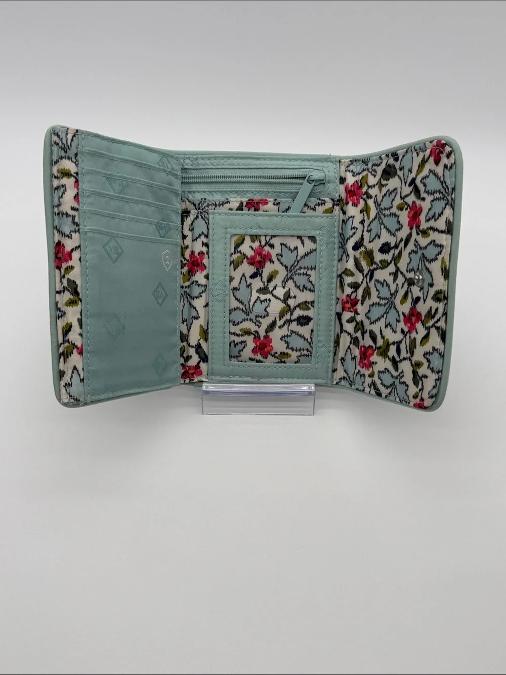 Vera Bradley Quilted Floral Trifold Wallet in Mint Green - Picture 3 of 9